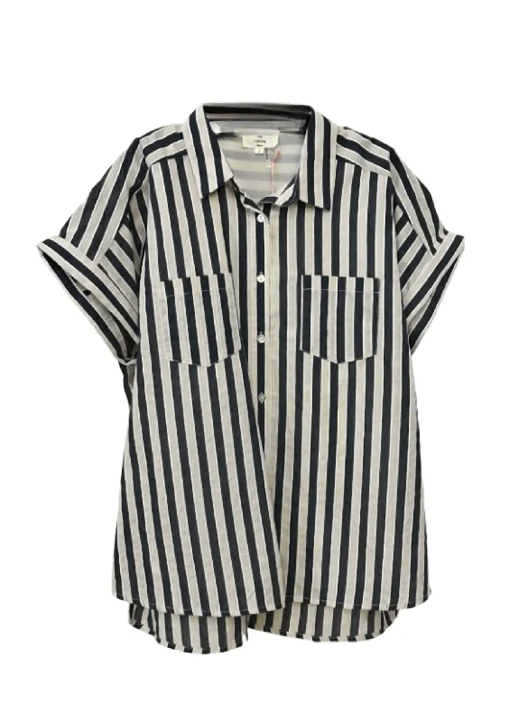 Women's Classic Stripe Button Down Top In Black Comfortable Chic