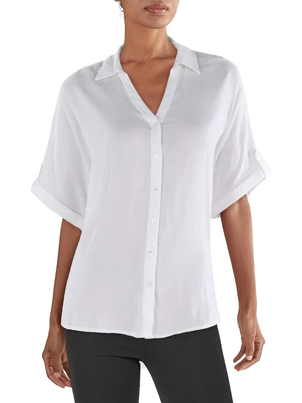 Womens Collar Cuff Sleeves Button-Down Top Stay Ahead In Style