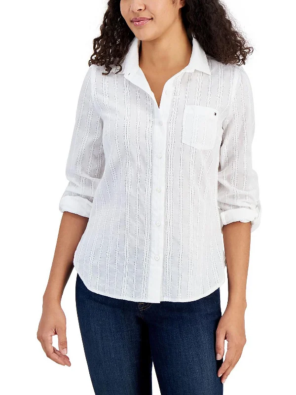 Womens Collar Long Sleeve Button-Down Top Fashion Essentials