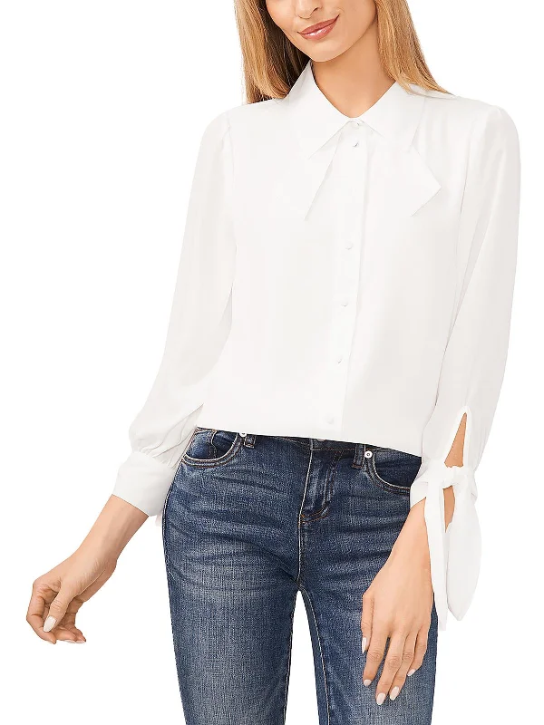 Womens Collar Long Sleeve Button-Down Top Day-To-Night Styles