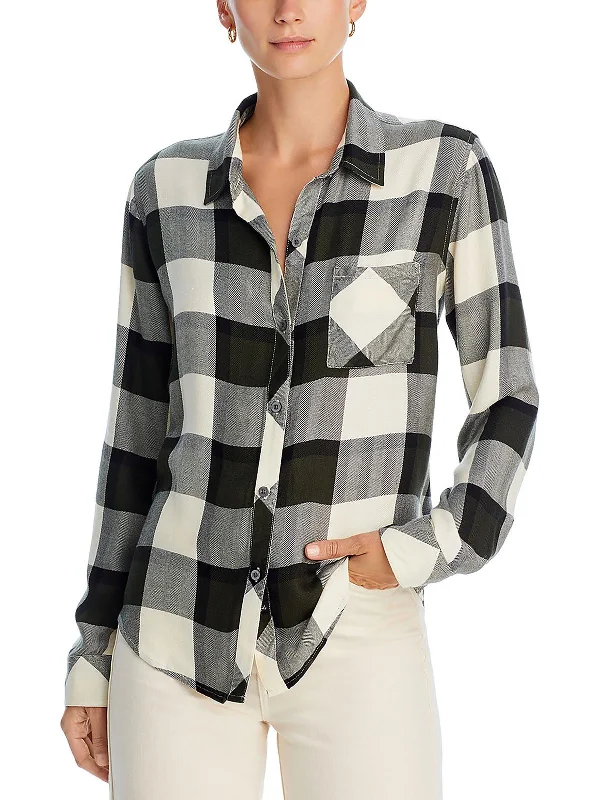 Womens Collar Plaid Button-Down Top Odd Size Clearance Sale