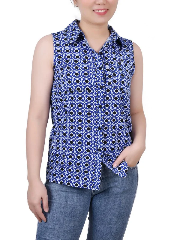 Womens Collar Sleeveless Button-Down Top Today Only