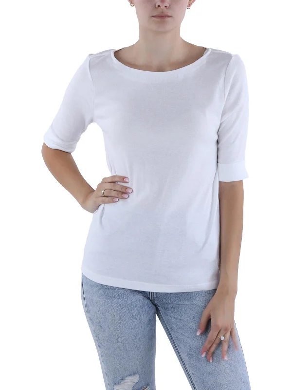 Womens Cotton Boat Neck Pullover Top Fashion Sale