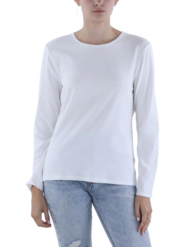 Womens Cotton Crew Neck Pullover Top Fashion Forward Femininity