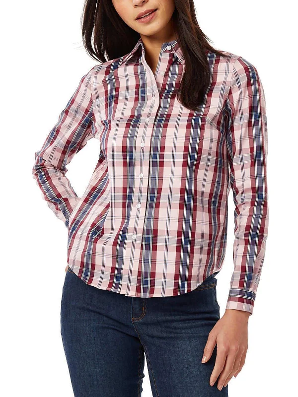 Womens Cotton Plaid Button-Down Top Catch Every Fashion Trend