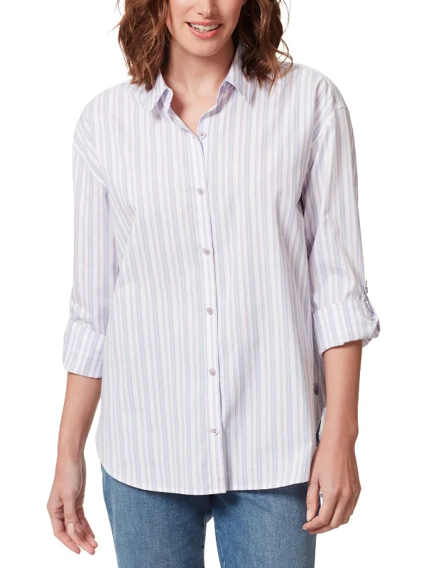 Womens Cotton Stripe Button-Down Top Find Your Unique Flair