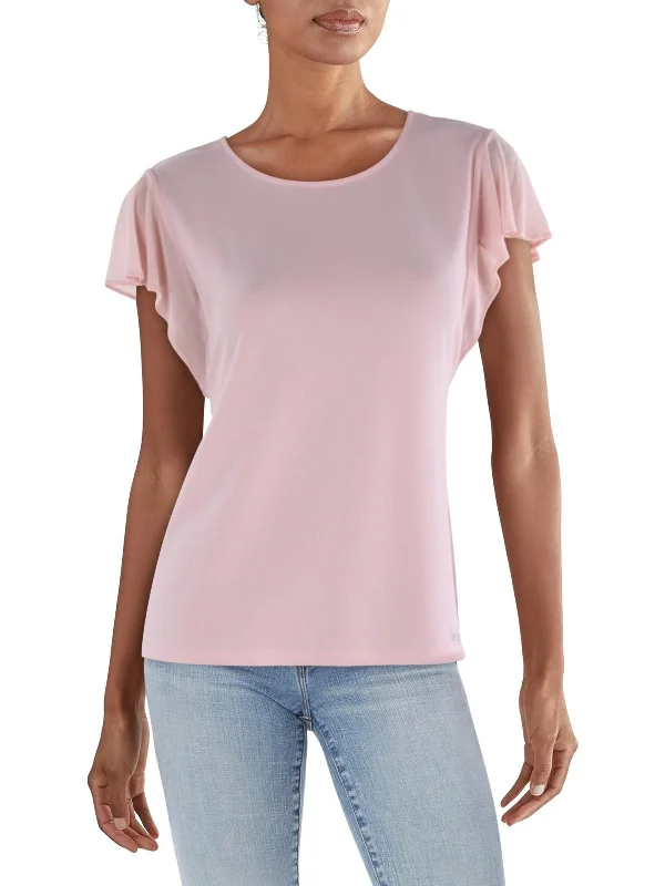 Womens Crewneck Flutter Sleeve Blouse Special Offer