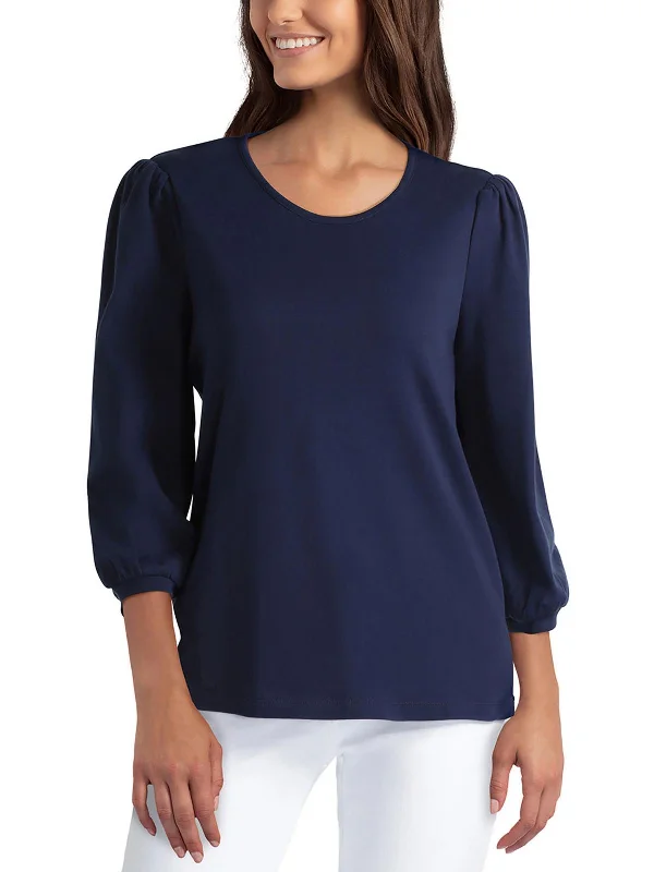 Womens Crewneck Puff Sleeve Pullover Top Modern Glamour