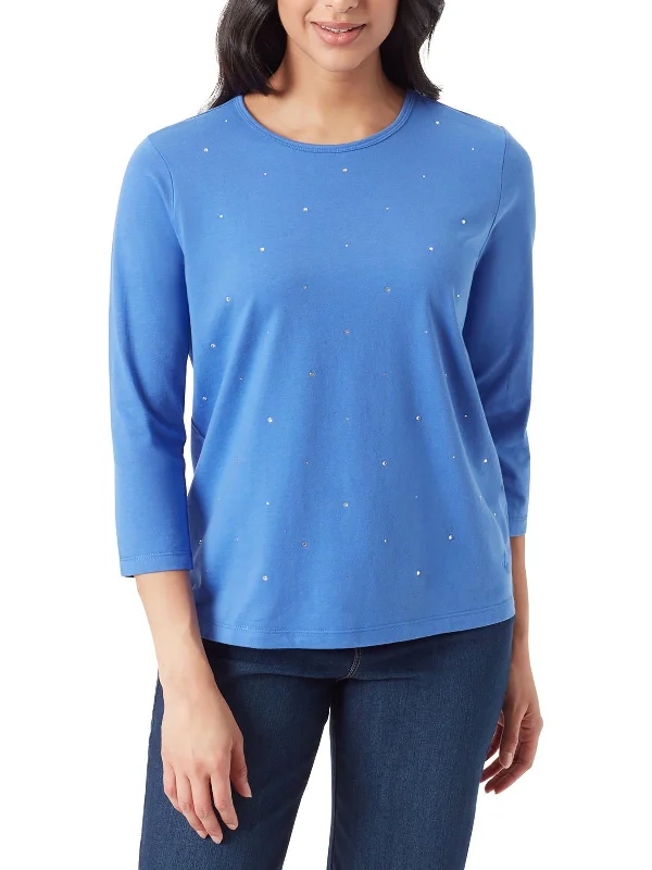 Womens Crewneck Three Quarter Sleeve Pullover Top Luxury Fashion