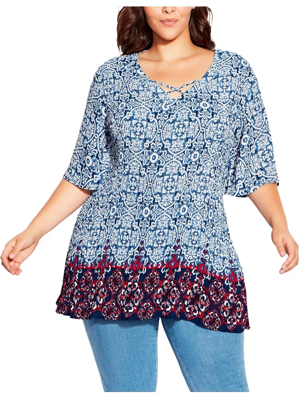 Womens Crinkled Printed Tunic Top Women's Urban Fashion