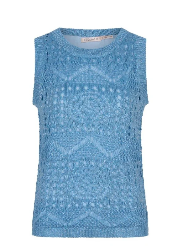 Women's Crochet Tank Top In Light Blue Lightweight Fabric