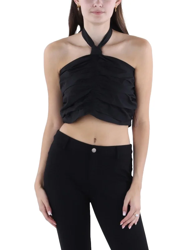 Womens Cropped Ruched Halter Top Effortless Everyday Wear