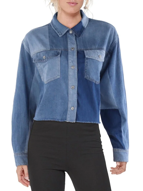 Womens Denim Cropped Button-Down Top Women's Urban Fashion