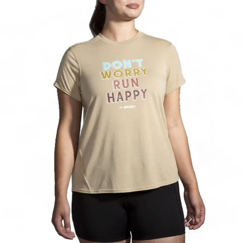 Women's Distance Graphic Short Sleeve Tee In Heather Oatmeal/dont Worry Score Big On Glamorous Red - Carpet Styles