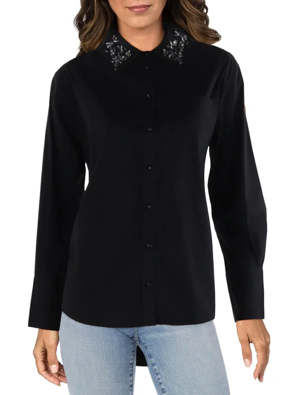 Womens Embellished Long Sleeves Button-Down Top Premium Style