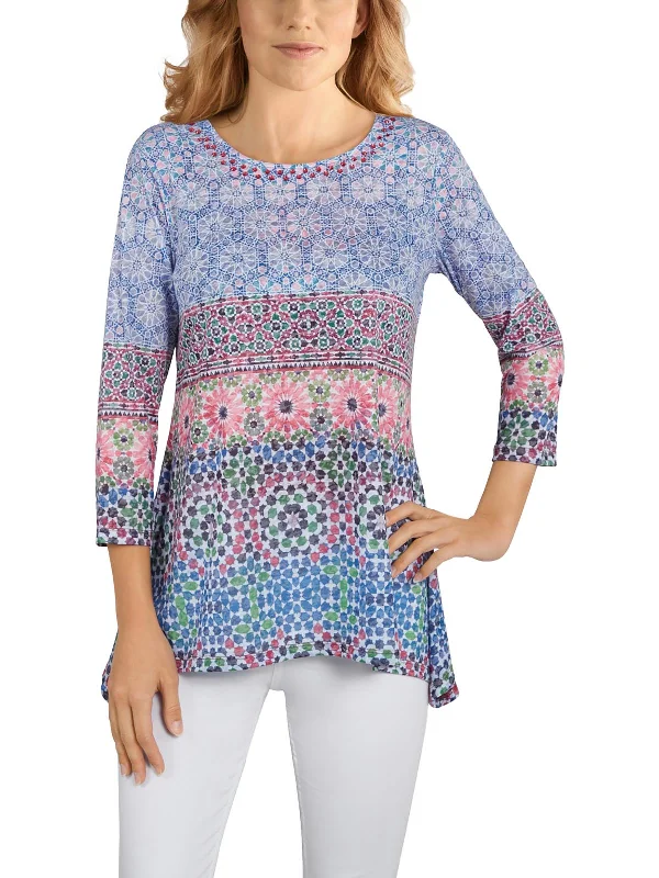 Womens Embellished Printed Pullover Top Comfortable Clothes