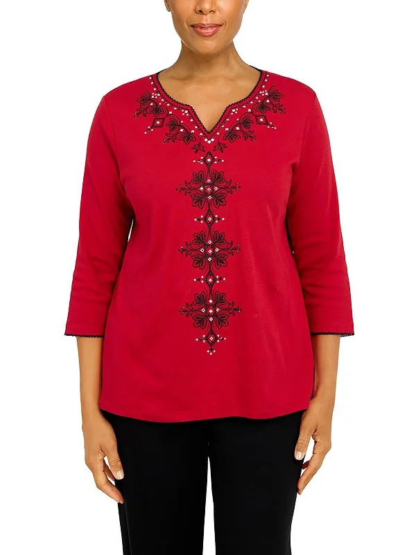 Womens Embellished Split Neck Pullover Top New Season Fashion Preview Sale