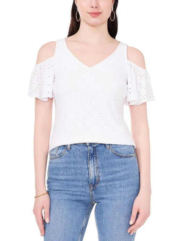 Womens Eyelet Open-Shoulder Pullover Top Effortless Style, Endless Impact