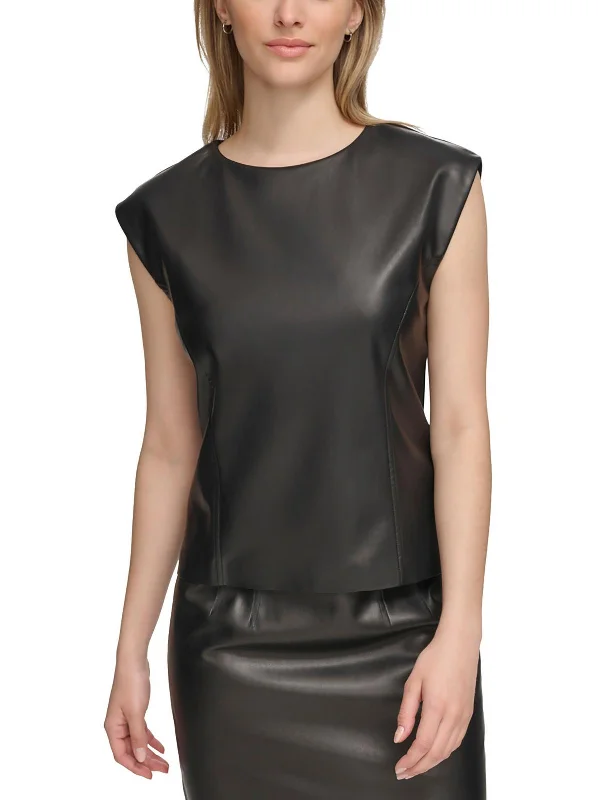 Womens Faux Leather Cap Sleeve Shell Limited - Edition Drops