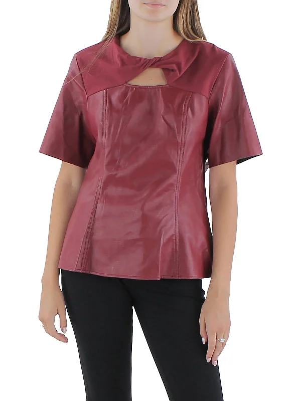 Womens Faux Leather Twist Front Blouse Discount Extravaganza