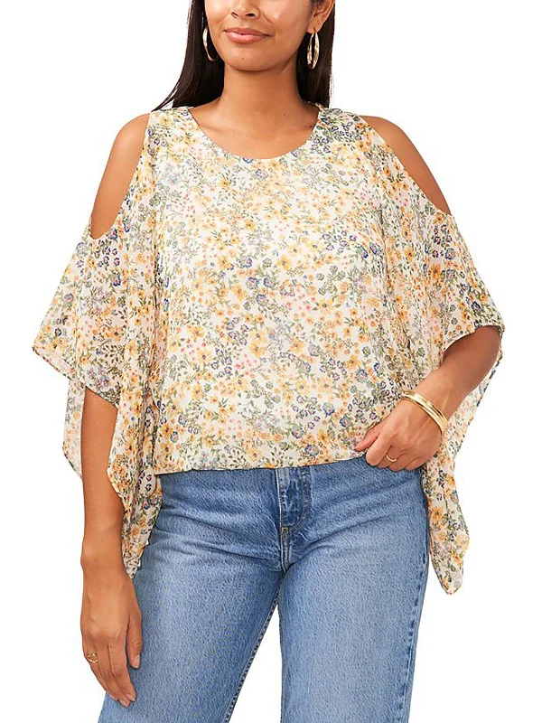 Womens Floral Cold Shoulder Blouse Evening Elegance