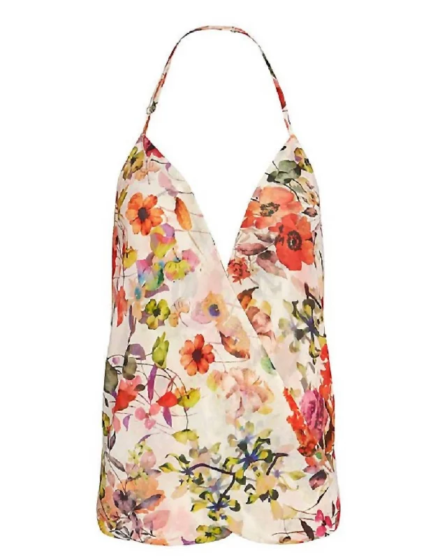 Women's Floral Halter Tank Top In Multi Limited Quantities