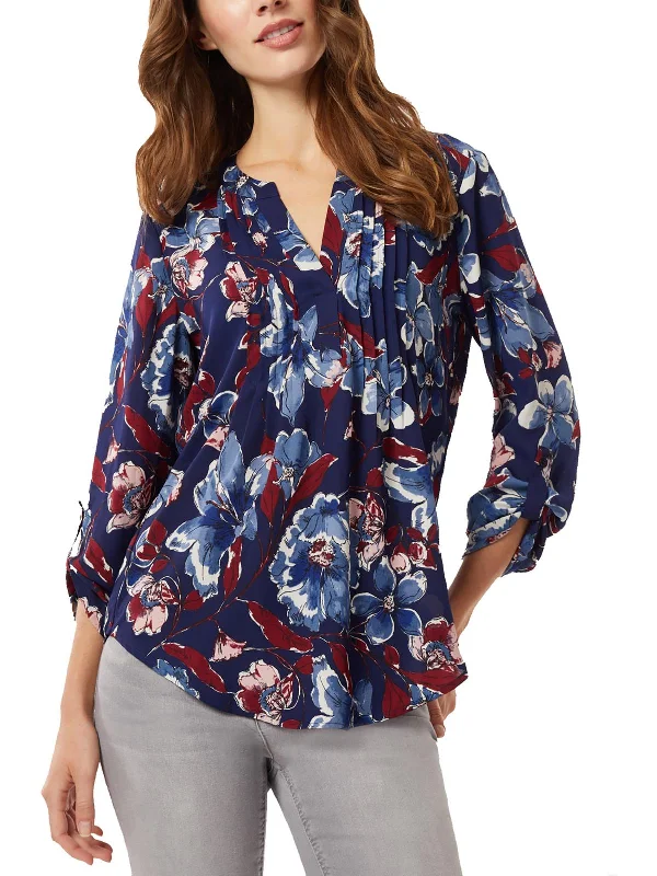 Womens Floral Pintuck Blouse Break Fashion Norms