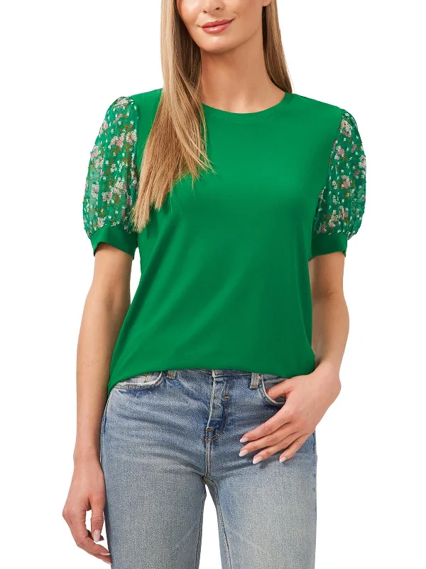 Womens Floral Print Crewneck Pullover Top Premium Quality Garments