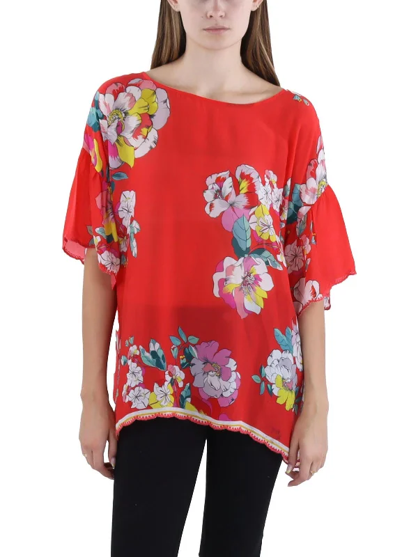 Womens Floral Print Flutter Sleeve Blouse Trend Setting Wardrobe