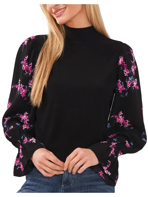 Womens Floral Print Mock Neck Blouse Limited Stock