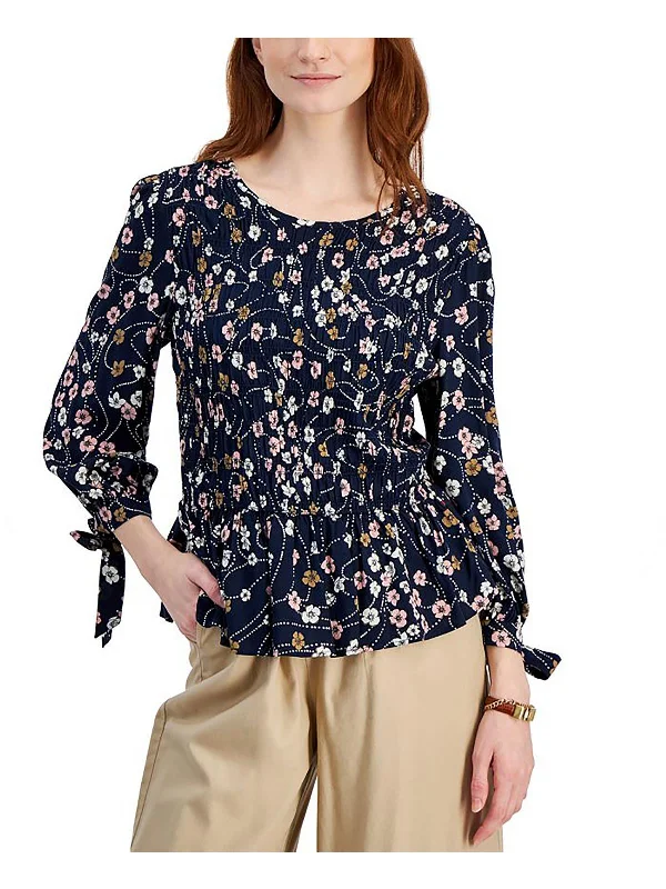 Womens Floral Print Smocked Pullover Top Spring Wardrobe