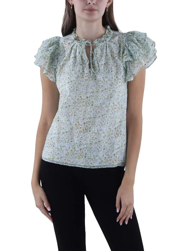 Womens Floral Print Tie Neck Blouse Forward Trendsetter