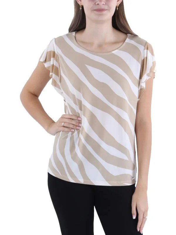 Womens Flutter Sleeve Striped Pullover Top Effortless Grace