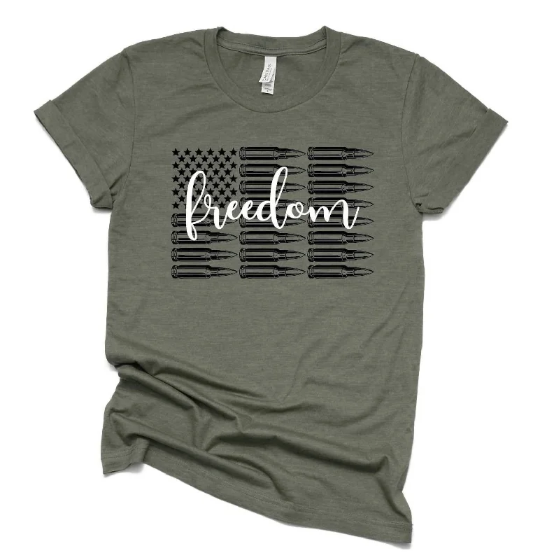 Women's Freedom Bullet Flag Tee In Army Green Catch Every Fashion Trend