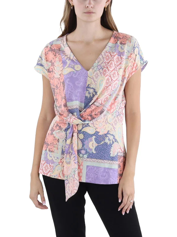 Womens Front Twist Printed Blouse Unbeatable Deals