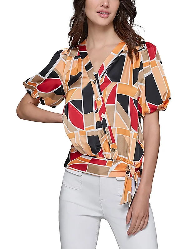 Womens Geometric Print Puff Sleeves Blouse Sale Event, Prices Rock