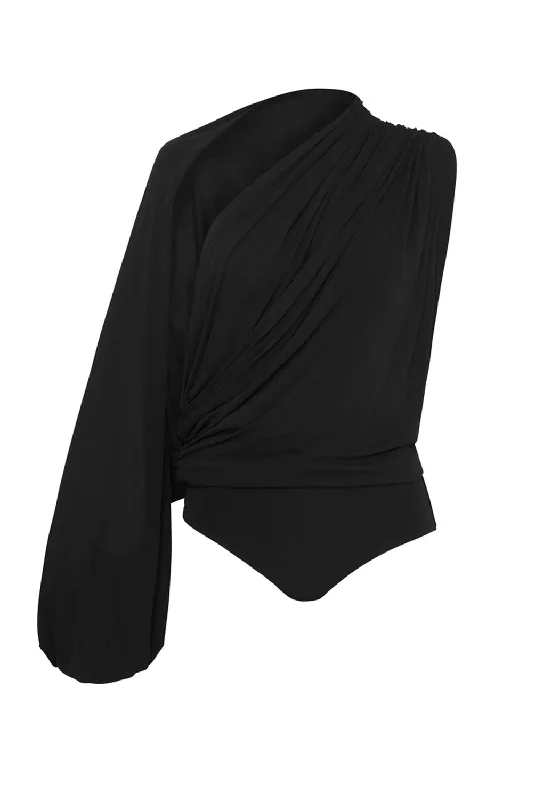 Women's Gossamer Drape Bodysuit In Black Gorgeous Glamour Collection