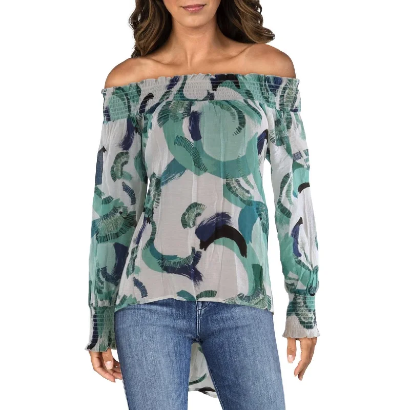 Womens Hi-Low Printed Off The Shoulder Fashion Forward