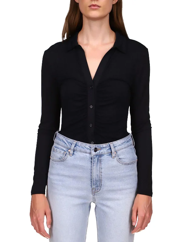 Womens Knit Collared Button-Down Top Forward Trendsetter