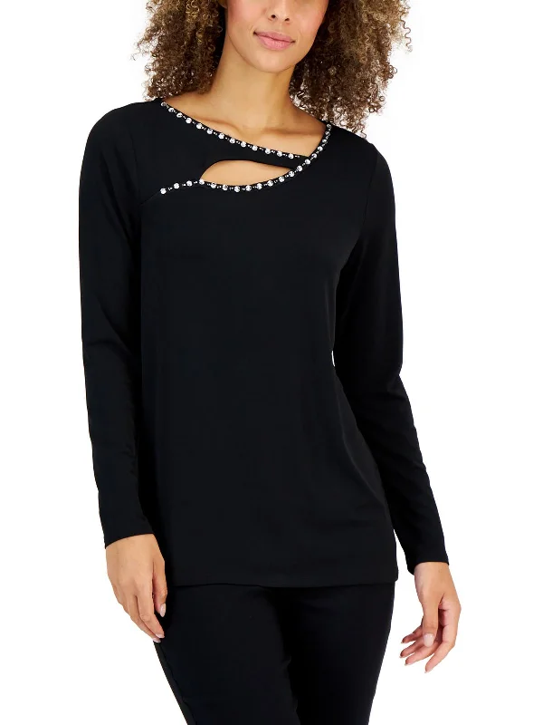 Womens Knit Embellished Pullover Top Statement Piece