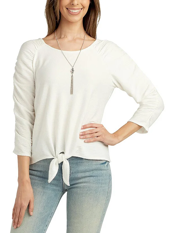 Womens Knot-Front 3/4 Sleeve Pullover Top Fashion Frontiers