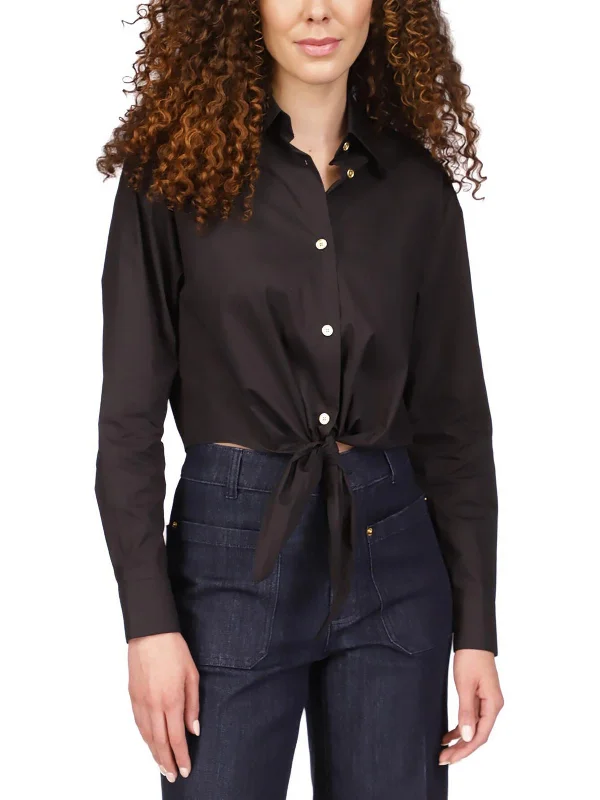 Womens Knot-Front Collared Button-Down Top Fashion Deal