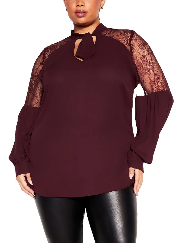 Womens Lace Polyester Pullover Top Trendy Street Style Attire