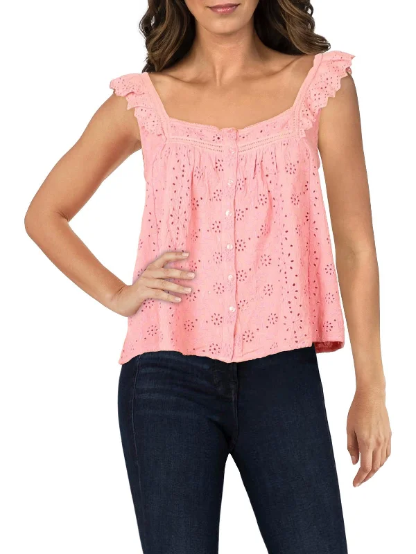 Womens Lace Trim Eyelet Tank Top Everyday Basics