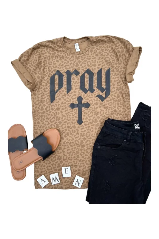 Women's Leopard Pray Tee In Brown Vintage Elegance