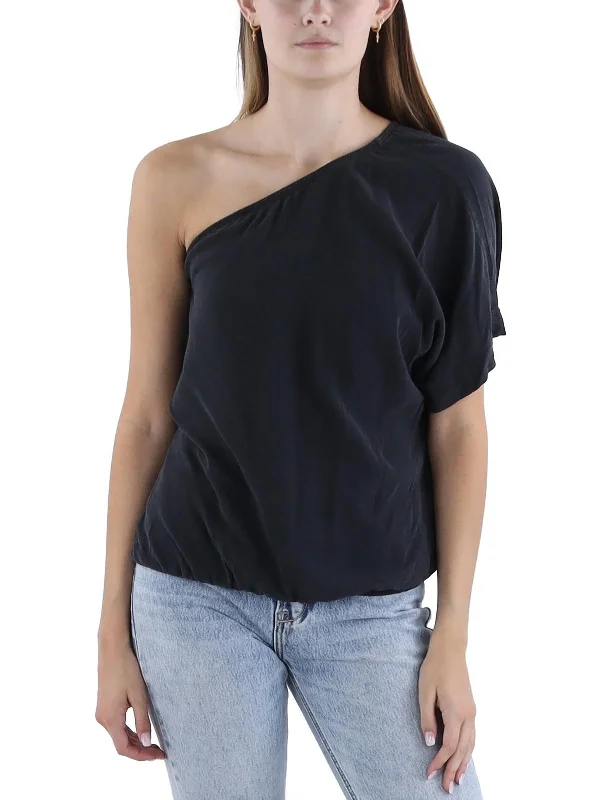 Womens Linen Blend One Shoulder Pullover Top Elegant Clothing