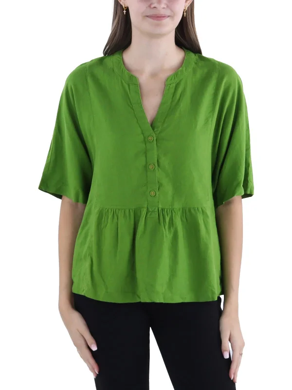 Womens Linen Button-Up Peplum Top Day-To-Night Styles