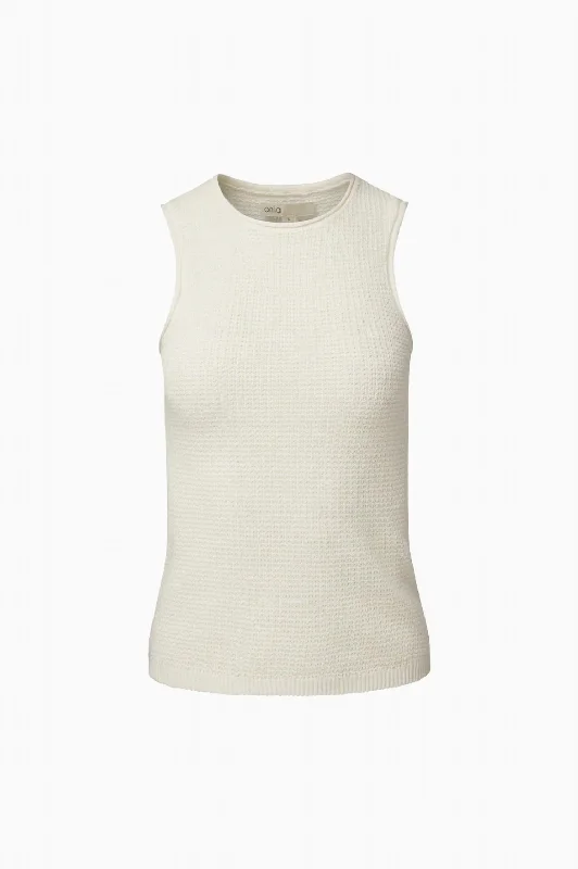 Women's Linen Knit Tank Top In White Fashion Forward Outfits