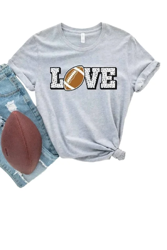 Women's Love Football Tee In Light Grey Elegant Styles