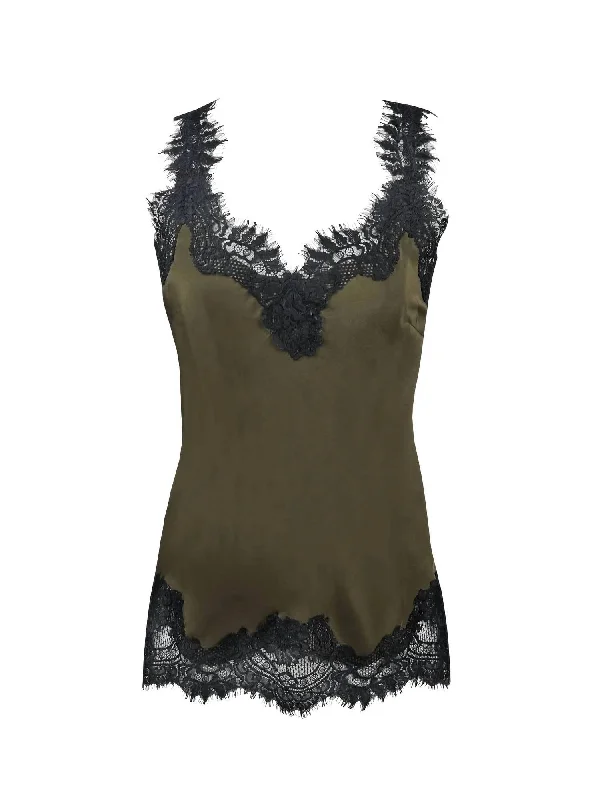 Women's Megan Lace Tank Top In Moss Green/black Versatile Outfits